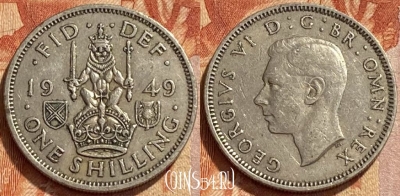 Великобритания 1 шиллинг 1949 года, KM# 877, 363q-016