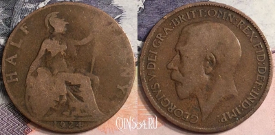 Великобритания 1/2 пенни 1924 года, KM# 809, a085-142