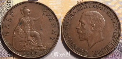 Великобритания 1/2 пенни 1935 года, KM# 837, 147-033