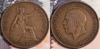 Великобритания 1/2 пенни 1935 года, KM# 837, a085-102