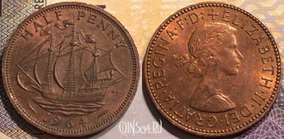 Великобритания 1/2 пенни 1964 года, KM# 896, 142-012