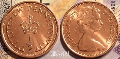 Великобритания 1/2 пенни 1975 года, KM# 914, 142-100
