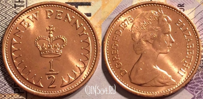 Великобритания 1/2 пенни 1975 года, KM# 914, 142-102