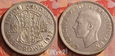 Великобритания 1/2 кроны 1937 года Ag, KM# 856, 160o-084 ♛