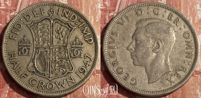 Великобритания 1/2 кроны 1947 года, KM# 866, 185q-019