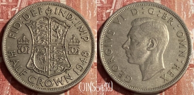 Великобритания 1/2 кроны 1948 года, KM# 866, 139q-030
