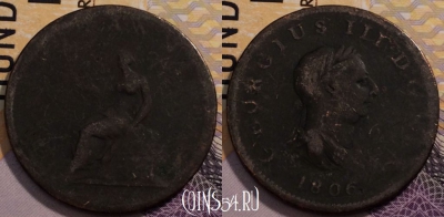 Великобритания 1/2 пенни 1806 года, KM# 662, 232-142