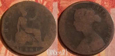 Великобритания 1/2 пенни 1861 года, KM# 748, 172o-089