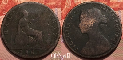 Великобритания 1/2 пенни 1861 года, KM# 748, 248-048