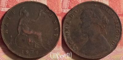Великобритания 1/2 пенни 1874 H, KM# 754, 209j-094