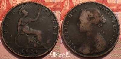 Великобритания 1/2 пенни 1874 года, KM# 754, 248-030