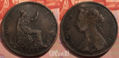 Великобритания 1/2 пенни 1882 года H, KM# 754, 248-019