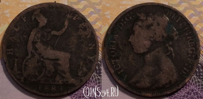 Великобритания 1/2 пенни 1883 года, KM# 754, 234-002