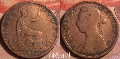 Великобритания 1/2 пенни 1884 года, KM# 754, 434-111 ♛