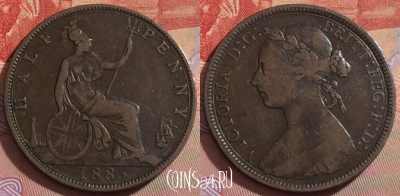 Великобритания 1/2 пенни 1885 года, KM# 754, 268b-003