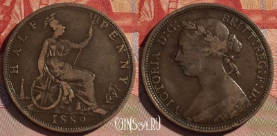 Великобритания 1/2 пенни 1889 года, KM# 754, 064d-076 ♛