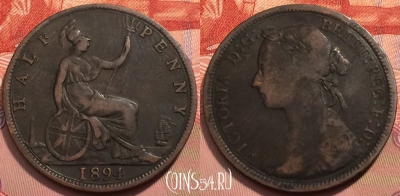 Великобритания 1/2 пенни 1894 года, KM# 754, 243-111