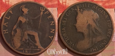 Великобритания 1/2 пенни 1896 года, KM# 789, 137o-108