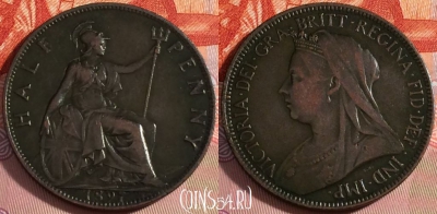 Великобритания 1/2 пенни 1897 года, KM# 789, 105b-108