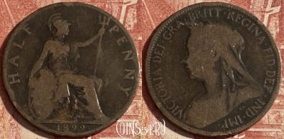 Великобритания 1/2 пенни 1899 года, KM# 789, 237p-090