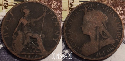 Великобритания 1/2 пенни 1899 года, KM# 789, 238-051