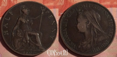 Великобритания 1/2 пенни 1900 года, KM# 789, 044i-032 ♛