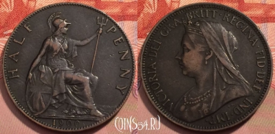 Великобритания 1/2 пенни 1900 года, KM# 789, 243-104 ♛
