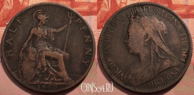 Великобритания 1/2 пенни 1900 года, KM# 789, 243-110
