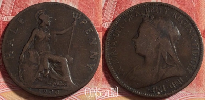 Великобритания 1/2 пенни 1900 года, KM# 789, 254-143