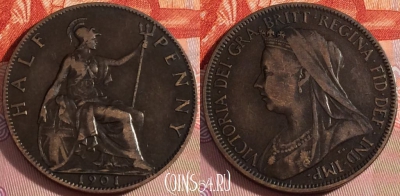 Великобритания 1/2 пенни 1901 года, KM# 789, 105b-107