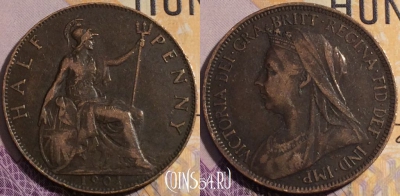 Великобритания 1/2 пенни 1901 года, KM# 789, 190a-050