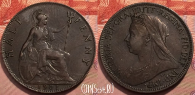Великобритания 1/2 пенни 1901 года, KM# 789, 243-103