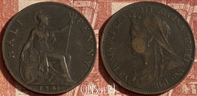 Великобритания 1/2 пенни 1901 года, KM# 789, 245p-087 ♛