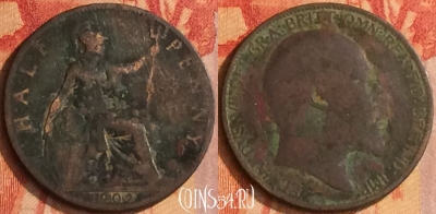 Великобритания 1/2 пенни 1902 года, KM# 793, 174o-101