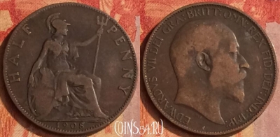 Великобритания 1/2 пенни 1908 года, KM# 793, 172o-111