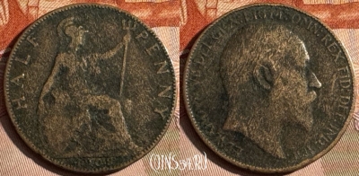 Великобритания 1/2 пенни 1909 года, KM# 793, 255s-088