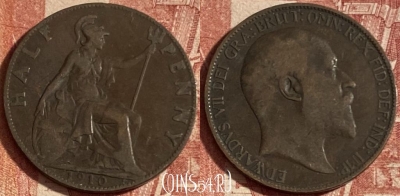 Великобритания 1/2 пенни 1910 года, KM# 793, 246p-100 ♛