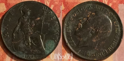 Великобритания 1/2 пенни 1911 года, KM# 809, 172o-141