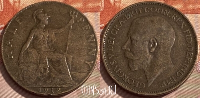 Великобритания 1/2 пенни 1912 года, KM# 809, 285q-091 ♛