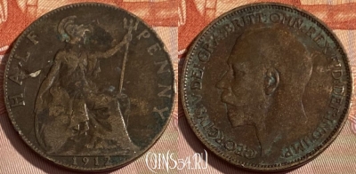 Великобритания 1/2 пенни 1912 года, KM# 809, 287q-124 ♛