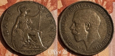 Великобритания 1/2 пенни 1913 года, KM# 809, 151s-094 ♛