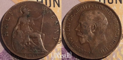 Великобритания 1/2 пенни 1913 года, KM# 809, 187a-017