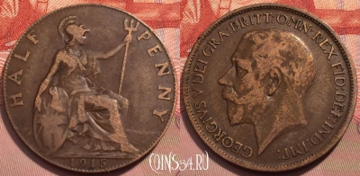 Великобритания 1/2 пенни 1915 года, KM# 809, 243-088
