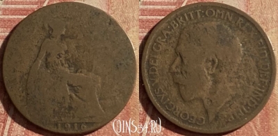 Великобритания 1/2 пенни 1916 года, KM# 809, 153p-068
