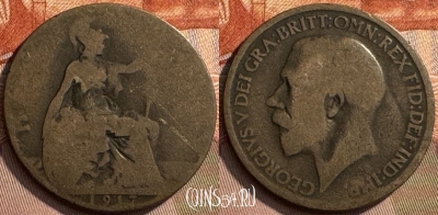 Великобритания 1/2 пенни 1917 года, KM# 809, 267s-078