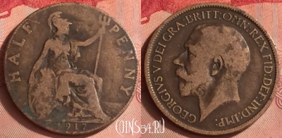 Великобритания 1/2 пенни 1917 года, KM# 809, 330o-055