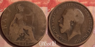 Великобритания 1/2 пенни 1917 года, KM# 809, 445-059