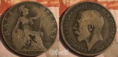 Великобритания 1/2 пенни 1918 года, KM# 809, 201t-057 ♛
