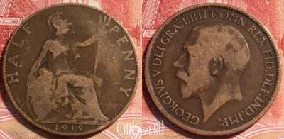 Великобритания 1/2 пенни 1919 года, KM# 809, b064-032