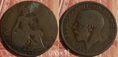 Великобритания 1/2 пенни 1921 года, KM# 809, 054p-003